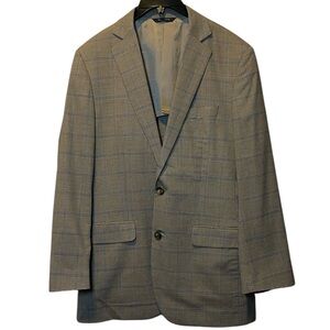 Brooks Brothers Fitzgerald Blazer Men 38R Tan Plaid Single Breasted Sports Coat